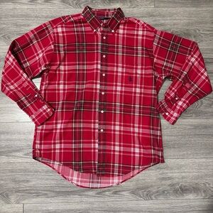 Nautica Men Red Plaid Collared Long Sleeves Button-Down Casual Formal Shirt Sz L